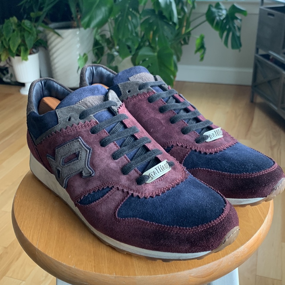 John Galliano Suede Printed Sneakers. Size Eur 46 Us 12. Navy Maroon Bougie View 2